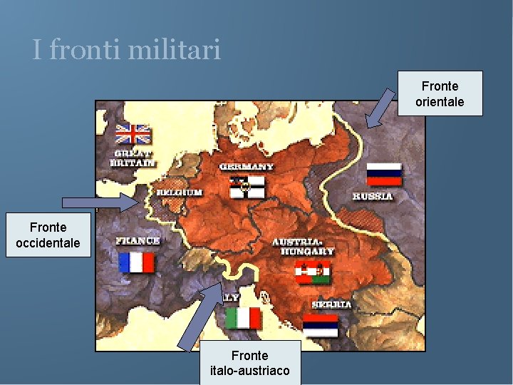 I fronti militari Fronte orientale Fronte occidentale Fronte italo-austriaco 