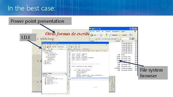 In the best case: Power point presentation I. D. E File system browser 
