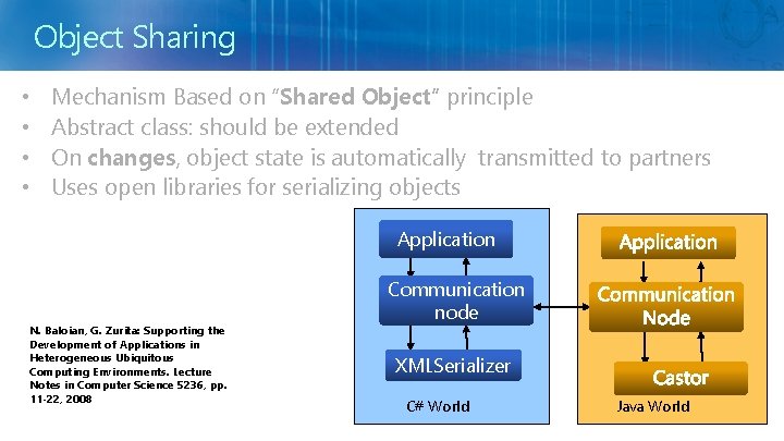 Object Sharing • • Mechanism Based on “Shared Object” principle Abstract class: should be