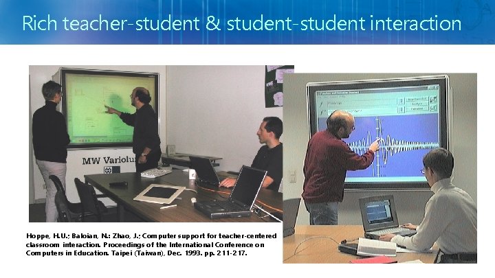 Rich teacher-student & student-student interaction Hoppe, H. U. ; Baloian, N. : Zhao, J.