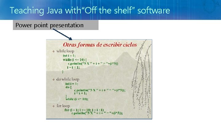 Teaching Java with“Off the shelf” software Power point presentation 