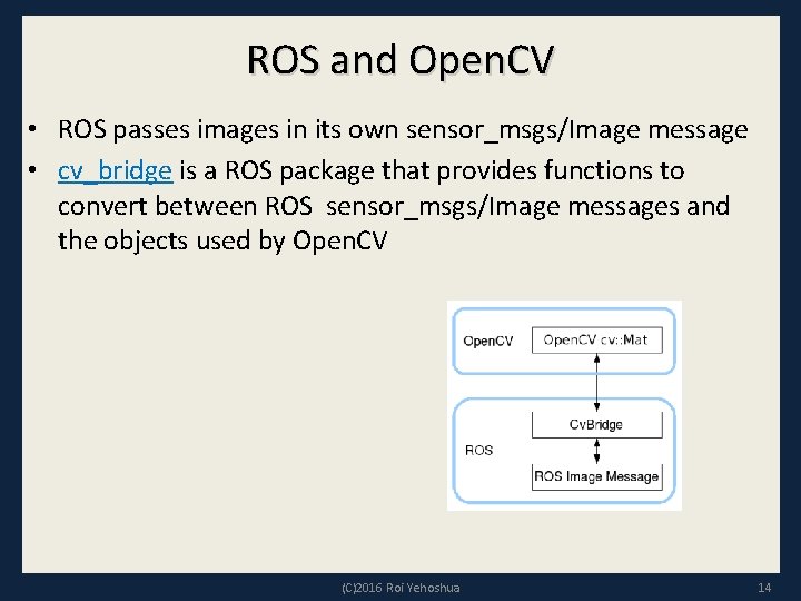 ROS and Open. CV • ROS passes images in its own sensor_msgs/Image message •