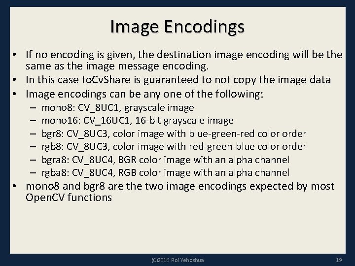 Image Encodings • If no encoding is given, the destination image encoding will be