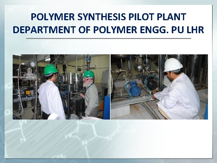 POLYMER SYNTHESIS PILOT PLANT DEPARTMENT OF POLYMER ENGG. PU LHR 