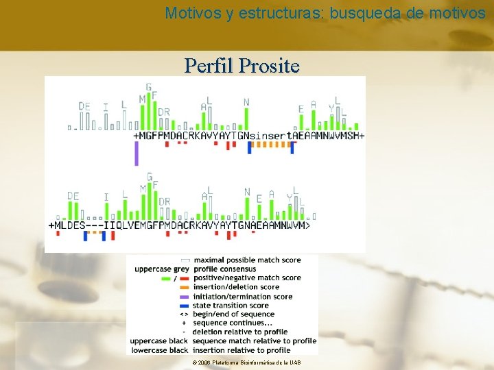 Motivos y estructuras: busqueda de motivos Perfil Prosite © 2006 Plataforma Bioinformàtica de la