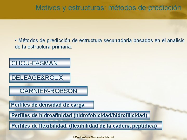 Motivos y estructuras: métodos de predicción • Métodos de predicción de estructura secunadaria basados