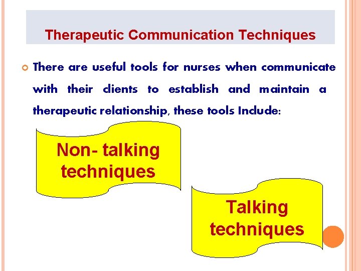 Therapeutic Communication Techniques There are useful tools for nurses when communicate with their clients