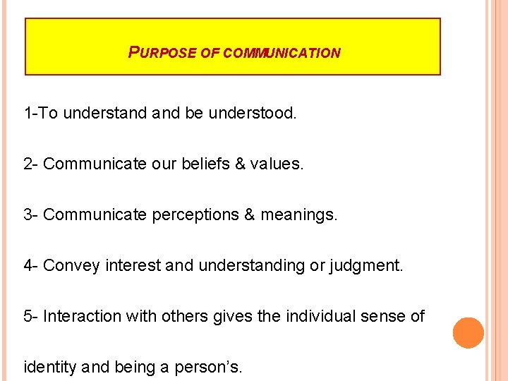 PURPOSE OF COMMUNICATION 1 -To understand be understood. 2 - Communicate our beliefs &
