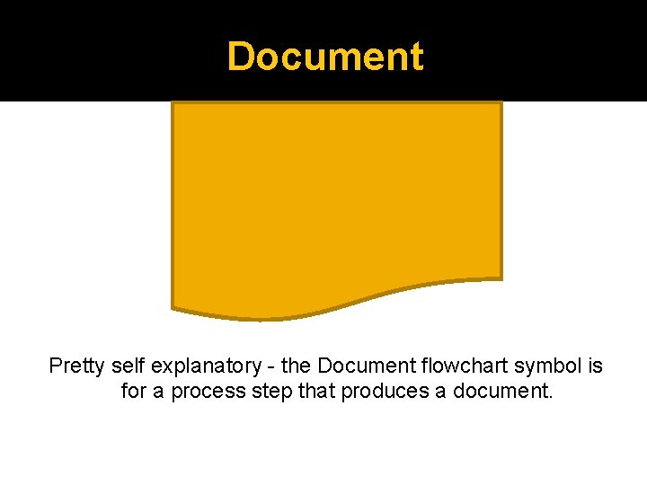 Document Pretty self explanatory - the Document flowchart symbol is for a process step