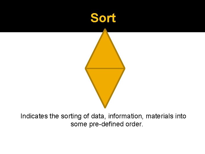 Sort Indicates the sorting of data, information, materials into some pre-defined order. 