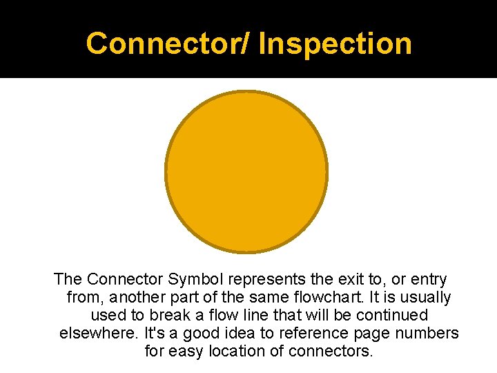 Connector/ Inspection The Connector Symbol represents the exit to, or entry from, another part