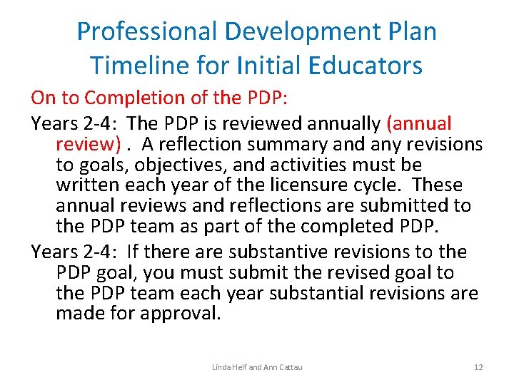 Professional Development Plan Timeline for Initial Educators On to Completion of the PDP: Years