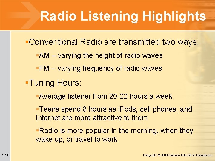 Radio Listening Highlights §Conventional Radio are transmitted two ways: §AM – varying the height