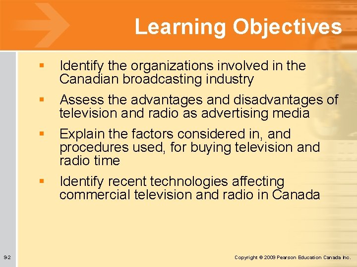 Learning Objectives § § 9 -2 Identify the organizations involved in the Canadian broadcasting