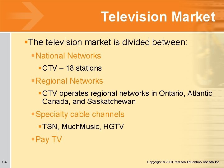 Television Market §The television market is divided between: § National Networks § CTV –