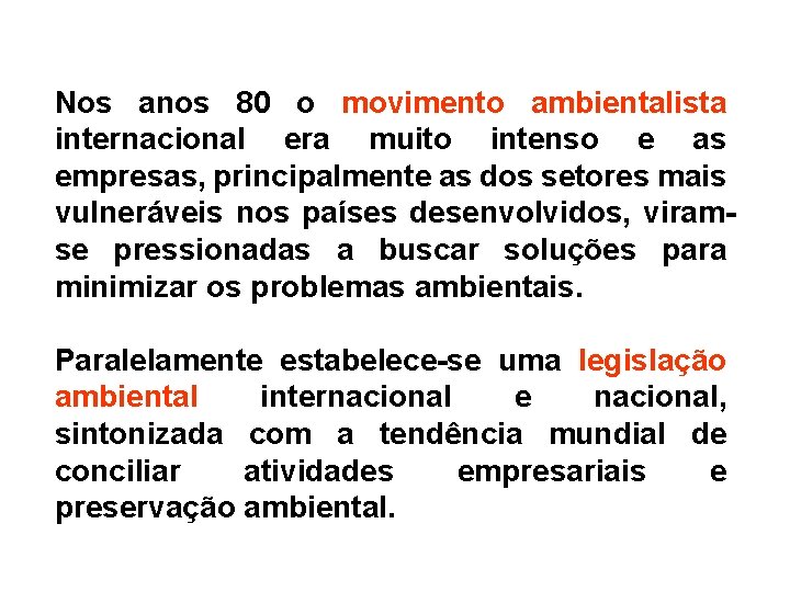 Nos anos 80 o movimento ambientalista internacional era muito intenso e as empresas, principalmente