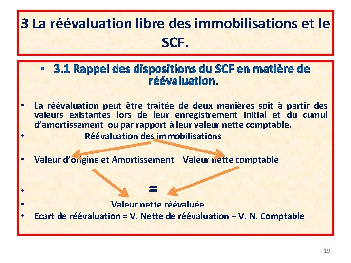 3 La réévaluation libre des immobilisations et le SCF. • 3. 1 Rappel des