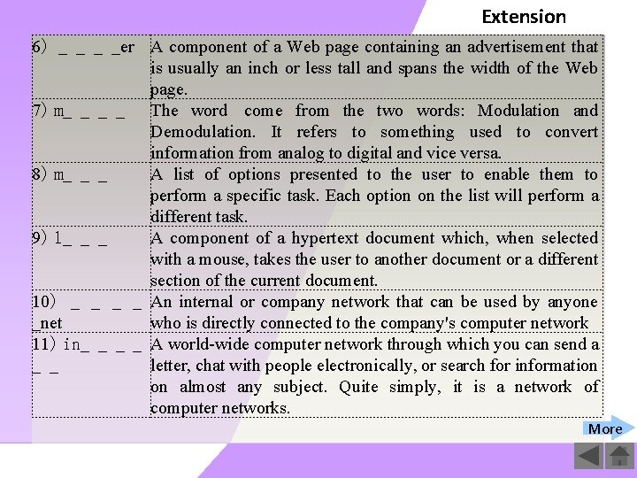 Extension 6) _ _er A component of a Web page containing an advertisement that