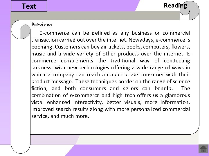 Text Reading Preview: E-commerce can be defined as any business or commercial transaction carried