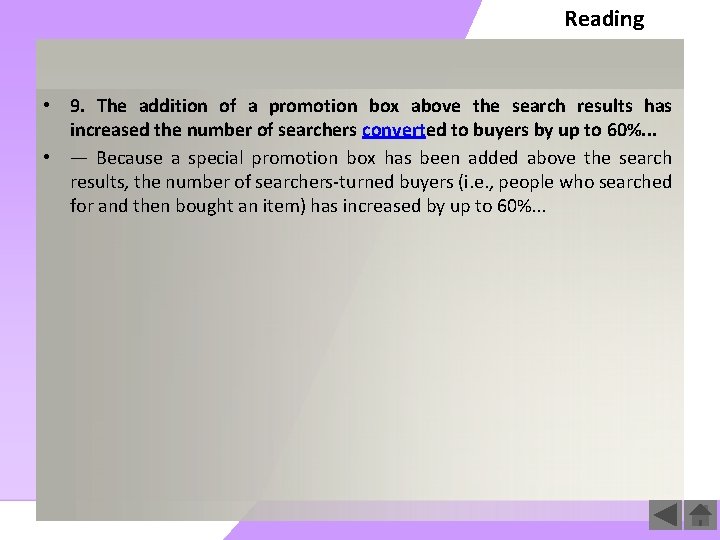 Reading • 9. The addition of a promotion box above the search results has