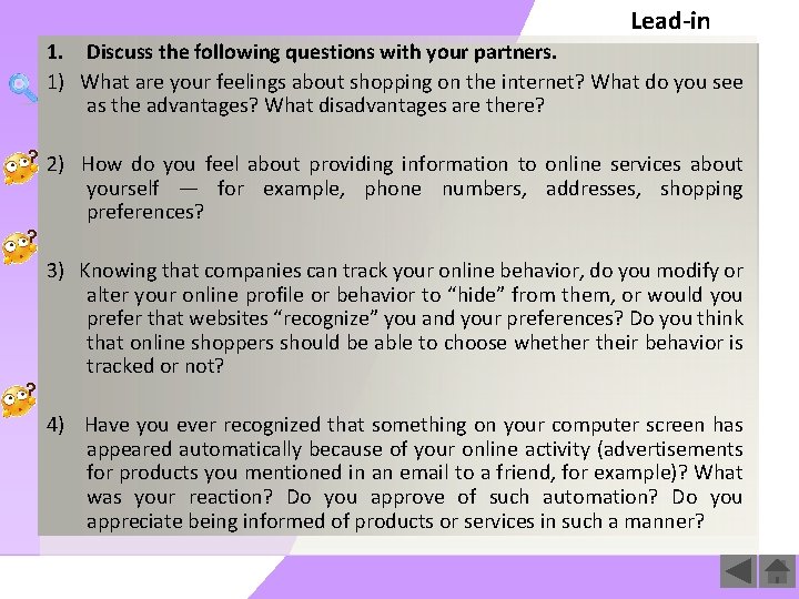 Lead-in 1. Discuss the following questions with your partners. 1) What are your feelings