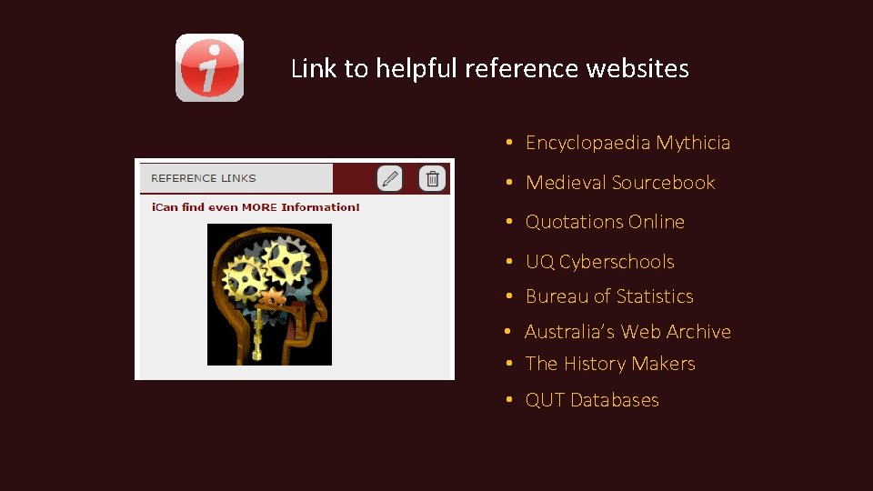 Link to helpful reference websites • Encyclopaedia Mythicia • Medieval Sourcebook • Quotations Online
