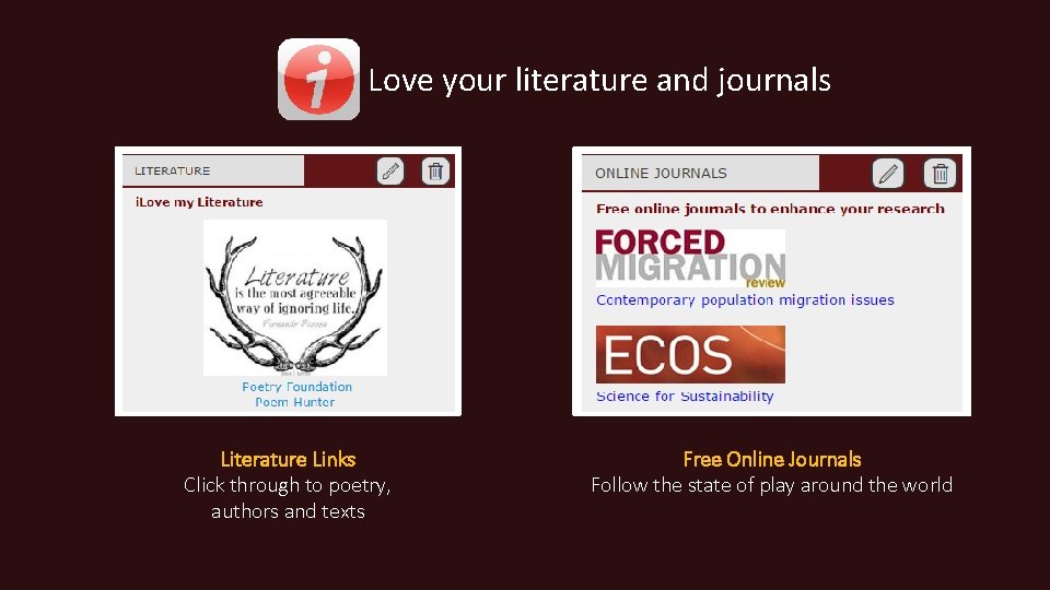 Love your literature and journals Literature Links Click through to poetry, authors and texts