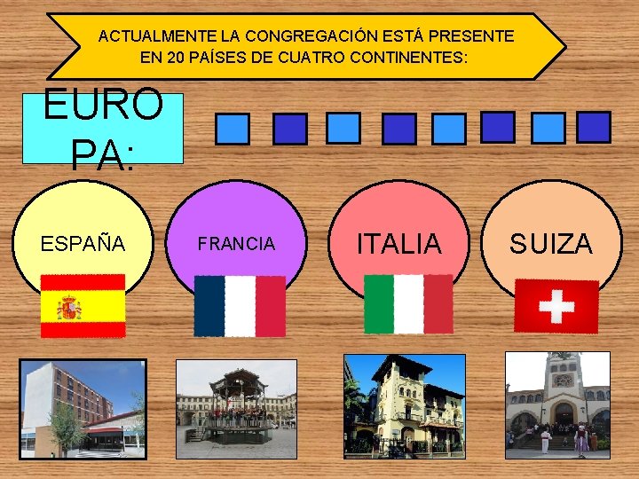 ACTUALMENTE LA CONGREGACIÓN ESTÁ PRESENTE EN 20 PAÍSES DE CUATRO CONTINENTES: EURO PA: ESPAÑA