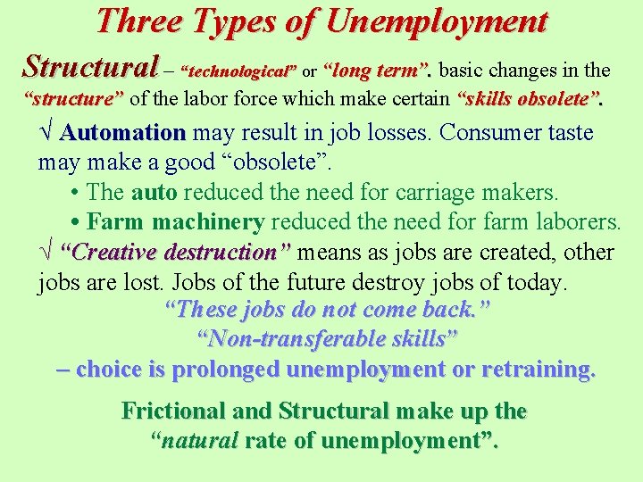 Three Types of Unemployment Structural – “technological” or “long term”. basic changes in the