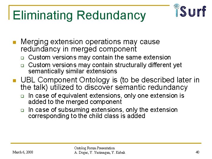 Eliminating Redundancy n Merging extension operations may cause redundancy in merged component q q