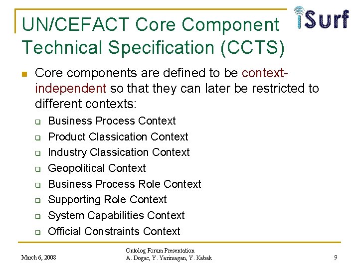 UN/CEFACT Core Component Technical Specification (CCTS) n Core components are defined to be contextindependent