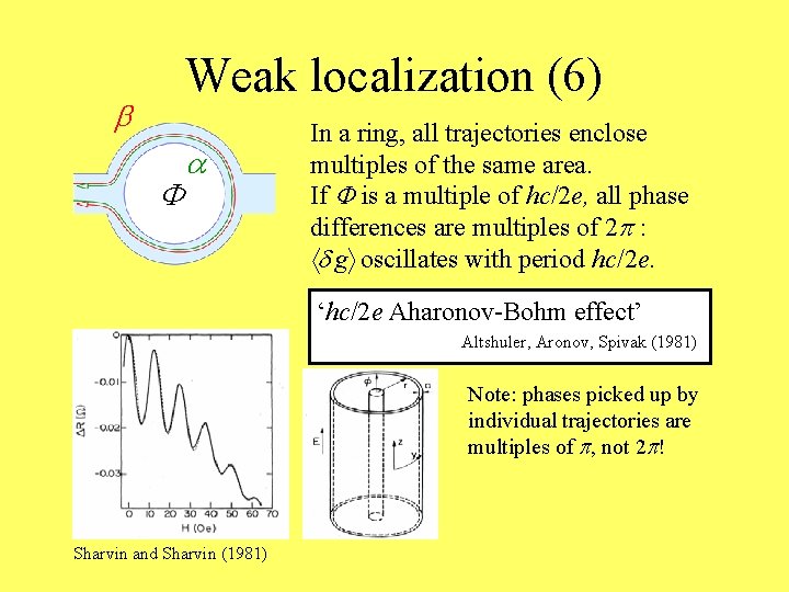 Weak localization (6) b F a In a ring, all trajectories enclose multiples of