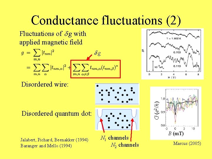 Conductance fluctuations (2) Fluctuations of d g with applied magnetic field dg G (e