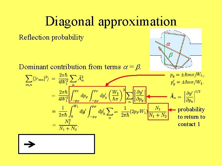 Diagonal approximation Reflection probability a b Dominant contribution from terms a = b. probability