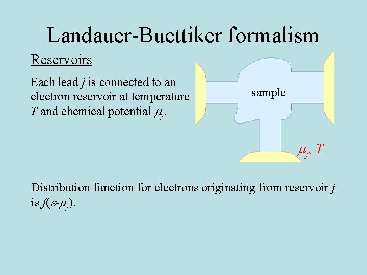 Landauer-Buettiker formalism Reservoirs Each lead j is connected to an electron reservoir at temperature