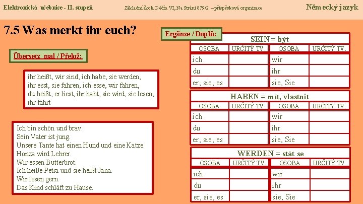 Elektronická učebnice - II. stupeň Německý jazyk Základní škola Děčín VI, Na Stráni 879/2