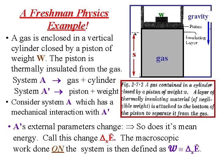 A Freshman Physics Example! • A gas is enclosed in a vertical cylinder closed
