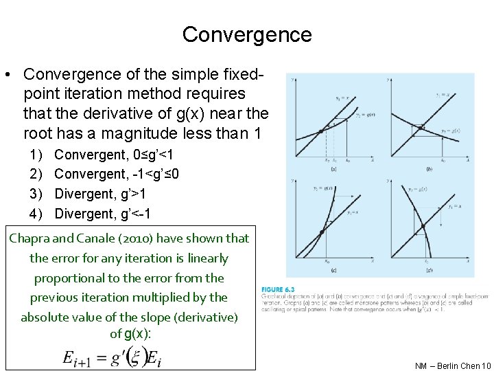 Convergence • Convergence of the simple fixedpoint iteration method requires that the derivative of