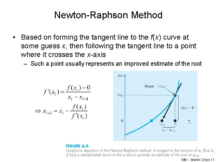 Newton-Raphson Method • Based on forming the tangent line to the f(x) curve at