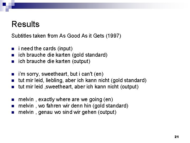 Results Subtitles taken from As Good As it Gets (1997) n n n n