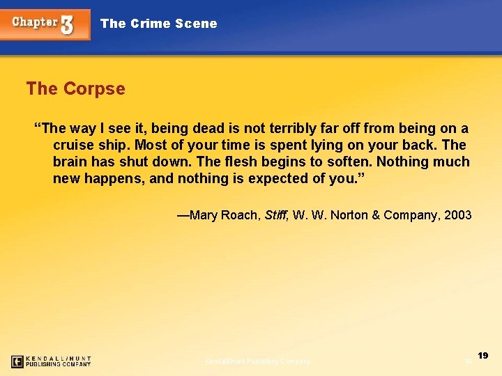 The Crime Scene The Corpse “The way I see it, being dead is not