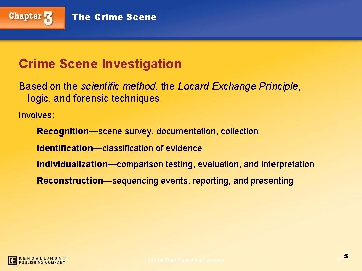 The Crime Scene Investigation Based on the scientific method, the Locard Exchange Principle, logic,
