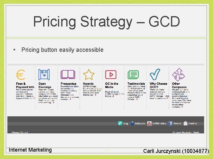 Pricing Strategy – GCD • Pricing button easily accessible Internet Marketing 20 Carli Jurczynski
