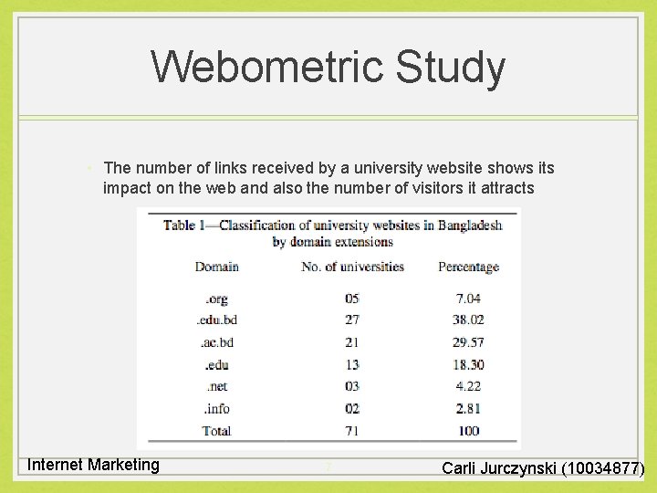 Webometric Study • The number of links received by a university website shows its