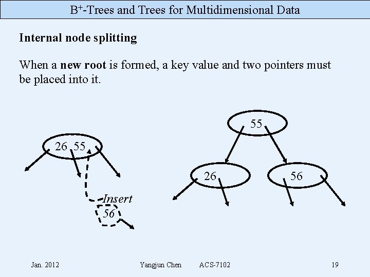 B+-Trees and Trees for Multidimensional Data Internal node splitting When a new root is