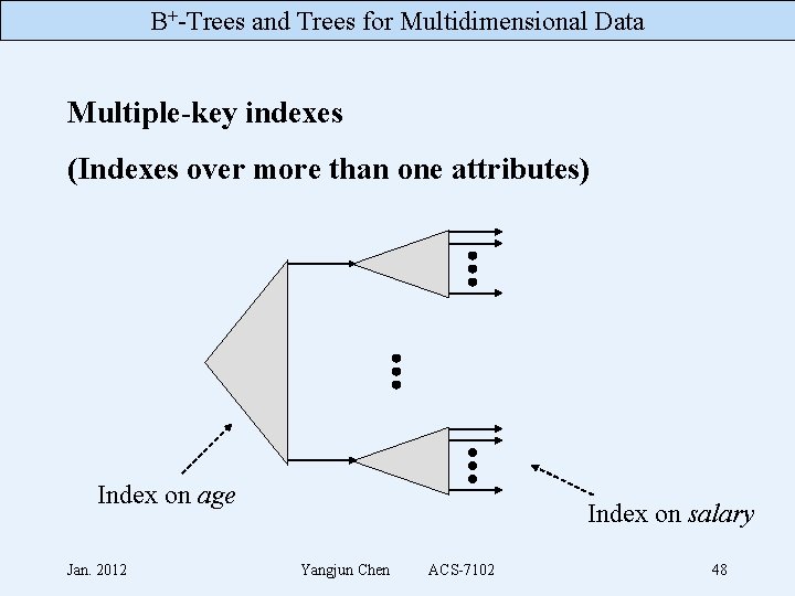 B+-Trees and Trees for Multidimensional Data Multiple-key indexes (Indexes over more than one attributes)