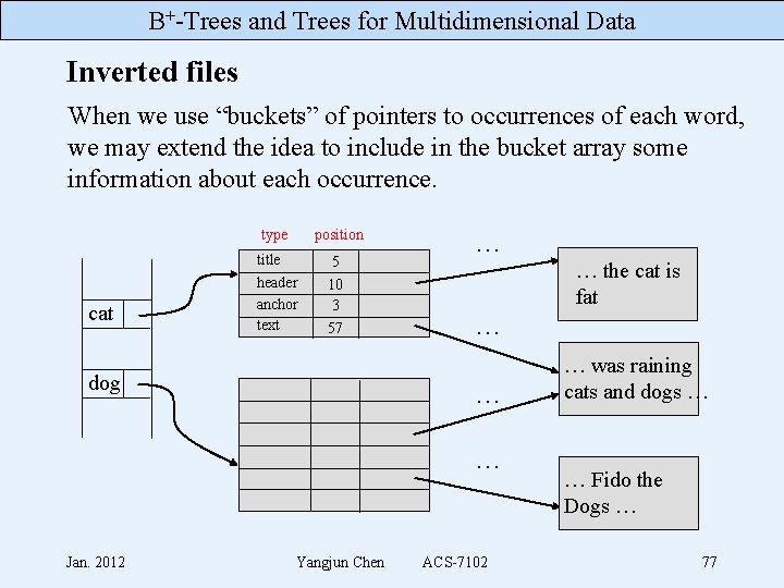 B+-Trees and Trees for Multidimensional Data Inverted files When we use “buckets” of pointers