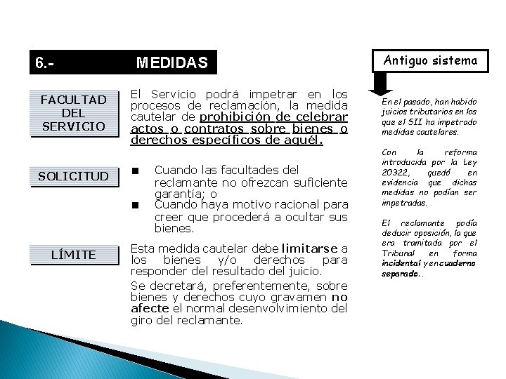 6. MEDIDAS CAUTELARES. FACULTAD DEL SERVICIO SOLICITUD El Servicio podrá impetrar en los procesos