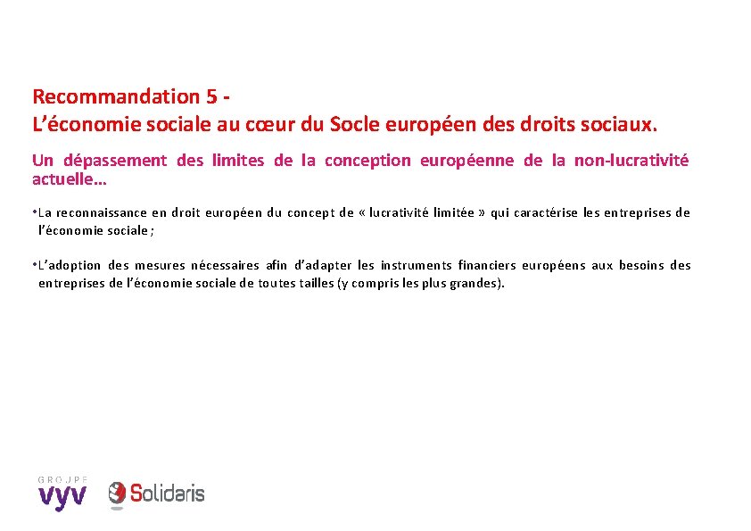 Recommandation 5 - L’économie sociale au cœur du Socle européen des droits sociaux. Un