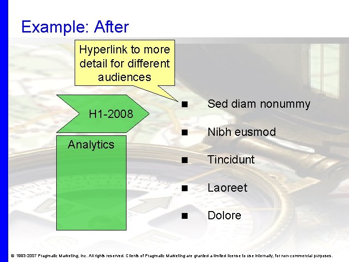 Example: After Hyperlink to more detail for different audiences H 1 -2008 n Sed